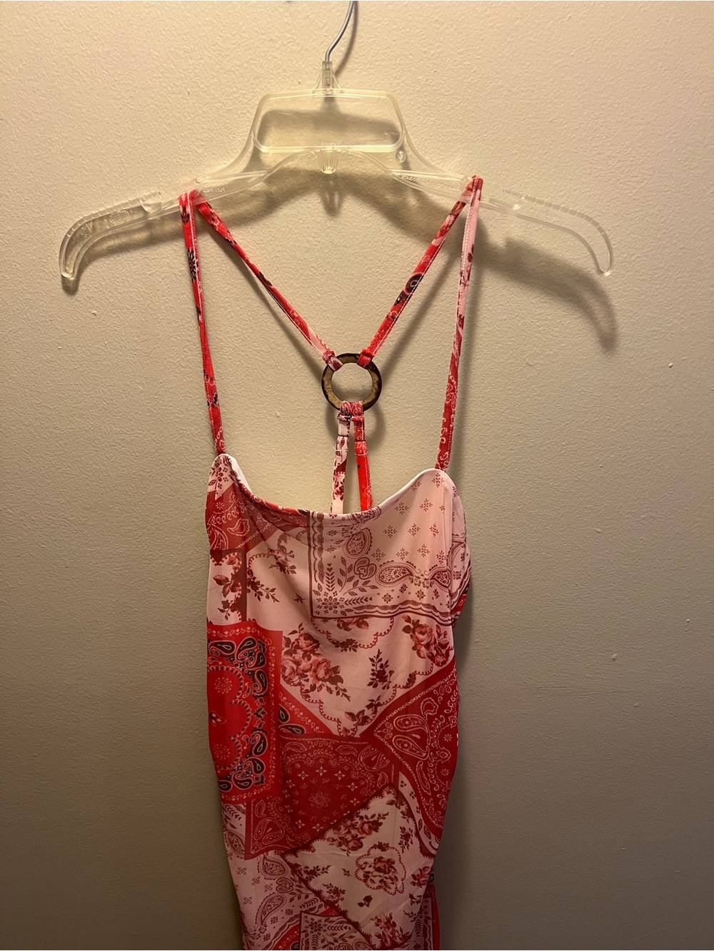 No Boundaries Red Bandana-Print Slip Cami with Ring Back